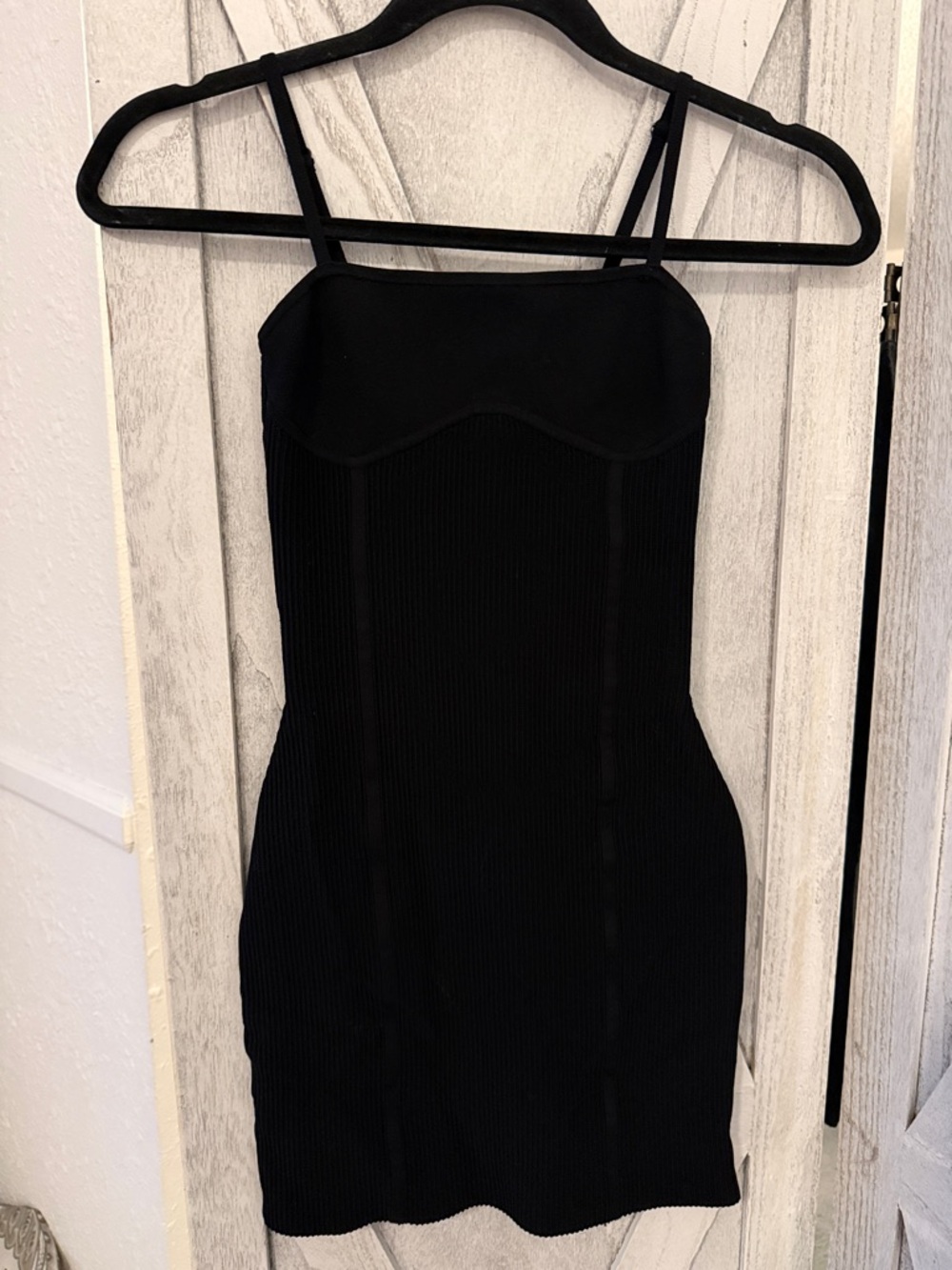 Babaton Black Mini Bodycon Dress with Spaghetti Straps- very compressive XXS-XS